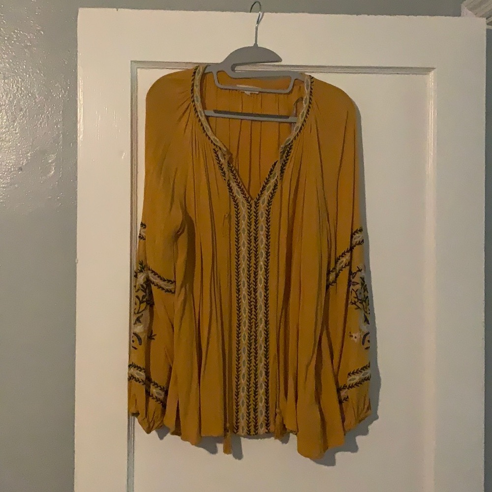Mustard Embroidered Peasant Top